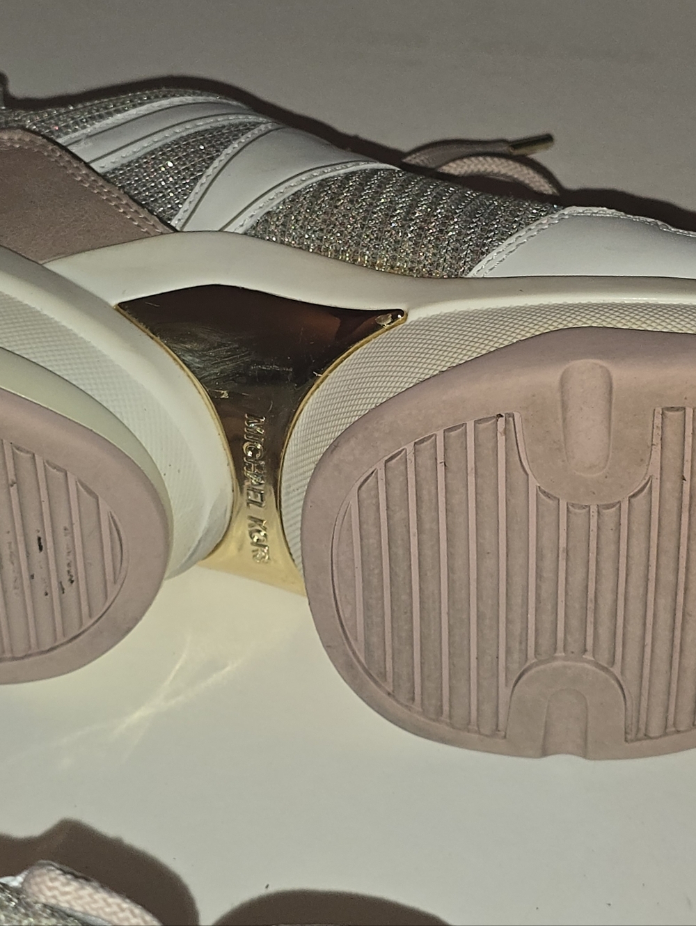 Michael Kors Women's Blush Pink and Gold Glitter Platform Sneakers - Picture 7 of 8